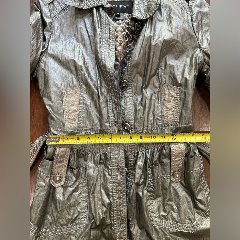 Societa Rare Vintage Women’s Metallic Coat with Leather Garn. Size 38, Italy Y2K - Picture 7 of 14